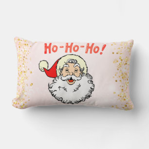 Pink Vintage Jolly Santa Smiling Face Christmas Lumbar Pillow