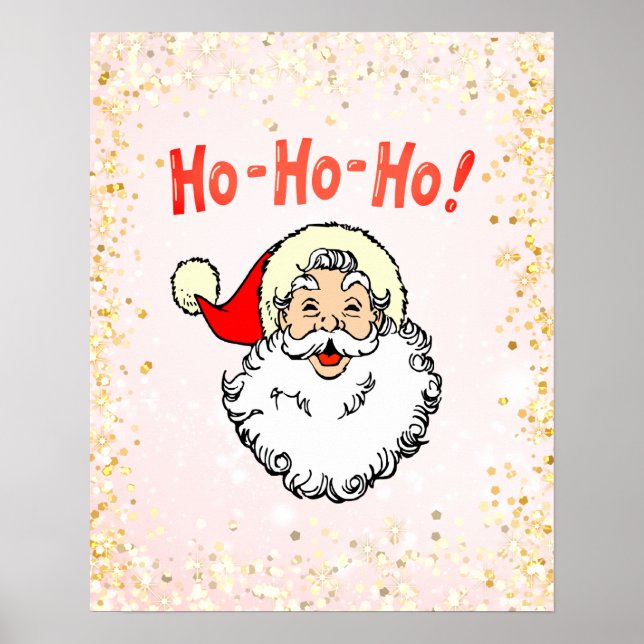 Pink Vintage Jolly Santa Smiling Face Christmas Poster (Front)