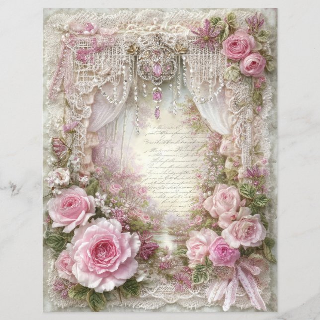 Pink Vintage Junk Journal Scrapbook Paper (Front)