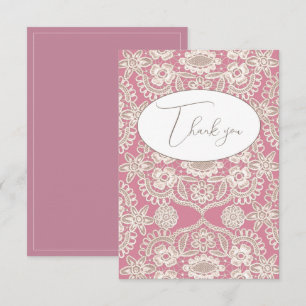 Pink Vintage Lace Flat Thank You Card