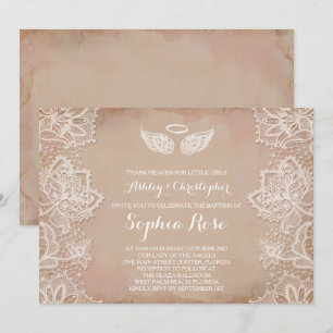 Pink Vintage Lace Religious Invitation