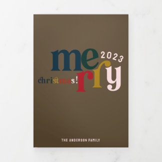 Pink Vintage Merry Christmas Multiphoto  Tri-Fold Holiday Card