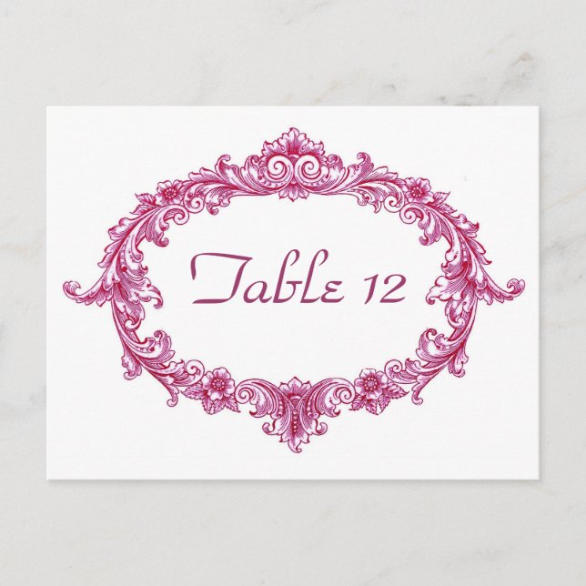 Pink Vintage Oval Wedding Reception Table Number Postcard (Front)