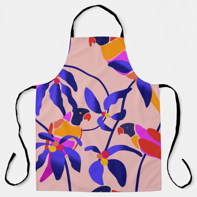 Pink Vintage Parrots: Exotic Seamless Illustration Apron (Front)