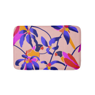 Pink Vintage Parrots: Exotic Seamless Illustration Bath Mat