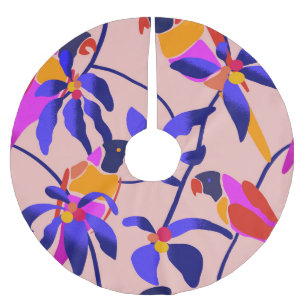 Pink Vintage Parrots: Exotic Seamless Illustration Brushed Polyester Tree Skirt
