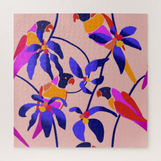 Pink Vintage Parrots: Exotic Seamless Illustration Jigsaw Puzzle