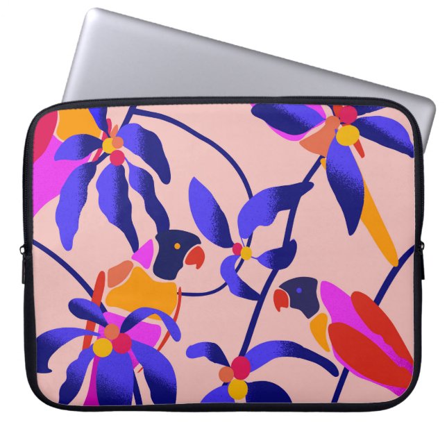 Pink Vintage Parrots: Exotic Seamless Illustration Laptop Sleeve (Front)