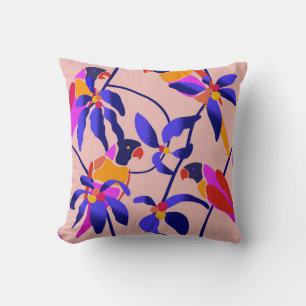 Pink Vintage Parrots: Exotic Seamless Illustration Throw Pillow