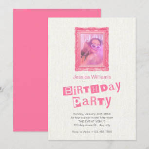 Pink vintage photo frame birthday  invitation
