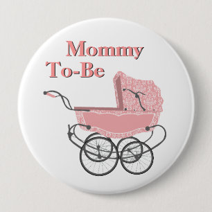 Pink Vintage Pram Mommy To Be Baby Shower Button