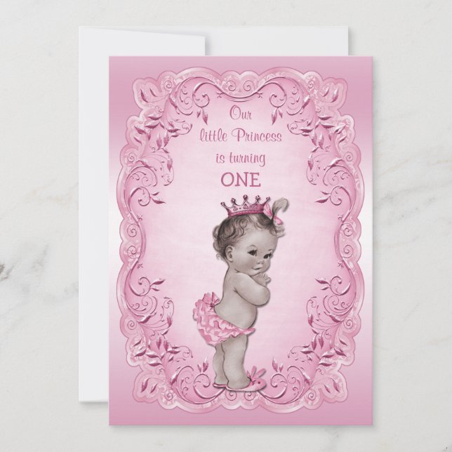 Pink Vintage Princess 1st Birthday Party Invitation (Front)