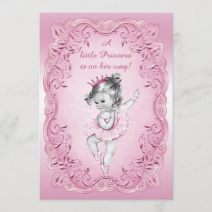 Pink Vintage Princess Ballerina Baby Shower Invitation