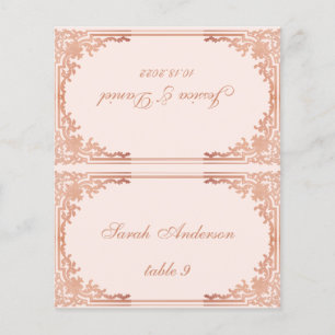 Pink Vintage Printed Guest Name Wedding Place Card