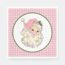 Pink Vintage Retro Santa with Pink Plaid