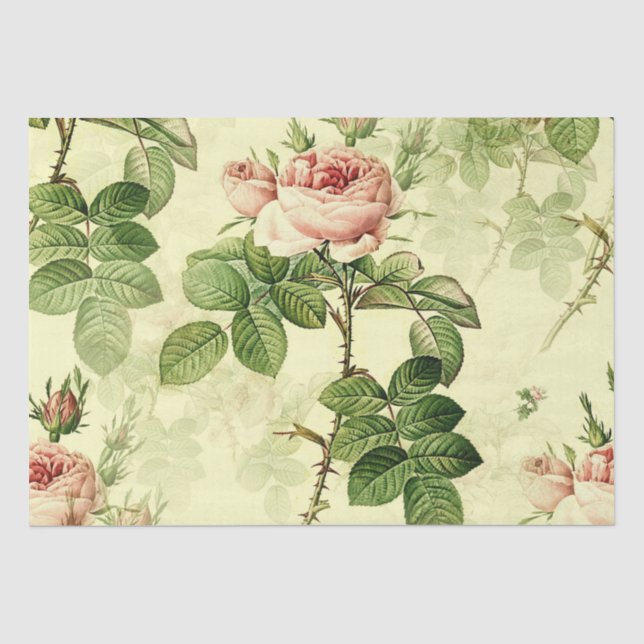 Pink Vintage Rose Design Decoupage Tissue Paper (Front)