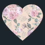 Pink Vintage Rose Design Heart Sticker<br><div class="desc">Seamless pattern rose flowers vintage</div>