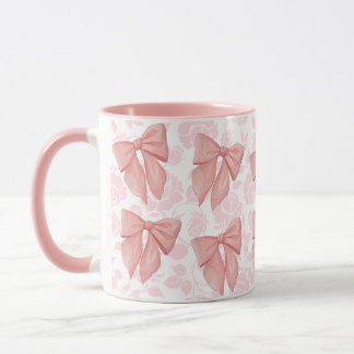 Pink Vintage Rose Floral Coquette Girly Bow Mug