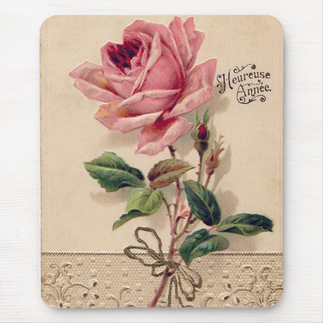 Pink Vintage Rose Mouse Pad (Front)