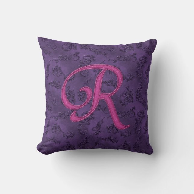 Pink Vintage Rose R Throw Pillow (Front)