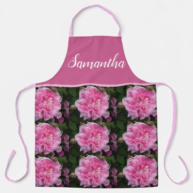 Pink Vintage Rose Roses Cabbage Vintage Apron (Front)