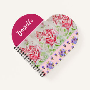 Pink Vintage Rose Roses Watercolor Customisable Notebook