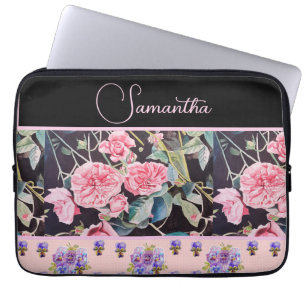 Pink Vintage Rose Roses Watercolor Customizable Laptop Sleeve