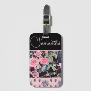 Pink Vintage Rose Roses Watercolor Customizable Luggage Tag