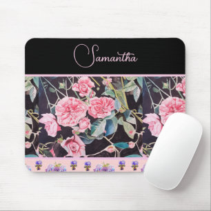 Pink Vintage Rose Roses Watercolor Customizable Mouse Pad