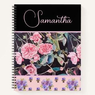 Pink Vintage Rose Roses Watercolor Customizable Notebook