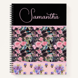 Pink Vintage Rose Roses Watercolor Customizable Notebook