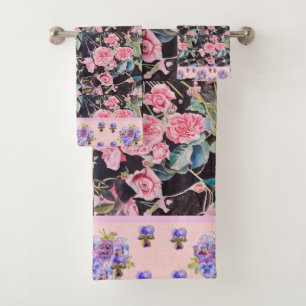 Pink Vintage Rose Roses Watercolor Mom Mothers Bath Towel Set