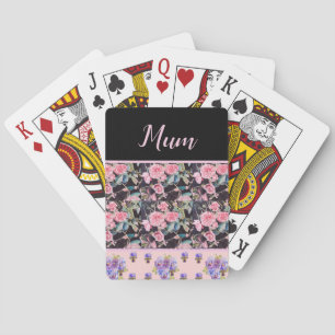 Pink Vintage Rose Roses Watercolor Mum Mothers Playing Cards