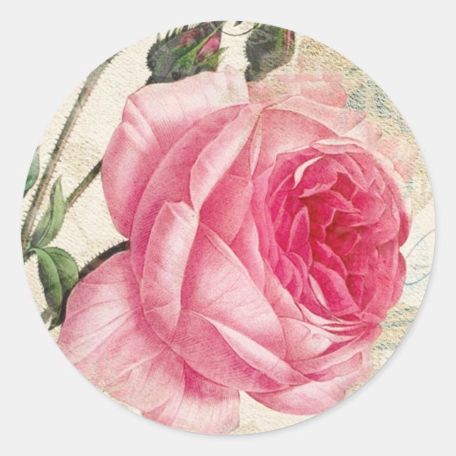 Pink Vintage Rose Stickers (Front)