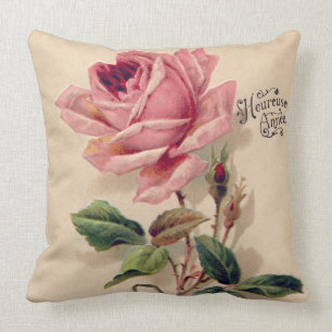 Pink Vintage Rose Throw Pillow