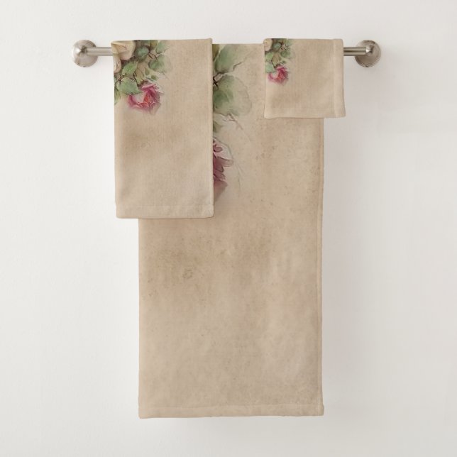 Pink Vintage Roses Bath Towel Set (Insitu)