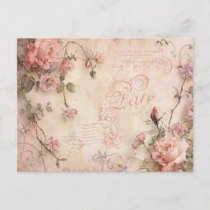 Pink Vintage Roses Decoupage Pattern  Postcard