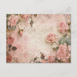 Pink Vintage Roses Decoupage Pattern  Postcard