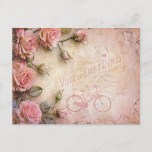 Pink Vintage Roses Decoupage Pattern  Postcard