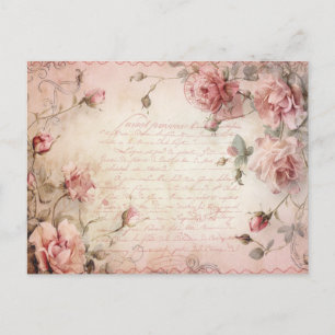 Pink Vintage Roses Decoupage Pattern  Postcard