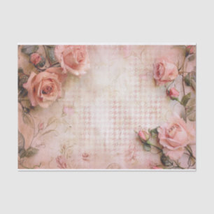 Pink Vintage Roses Decoupage Pattern Tissue Paper