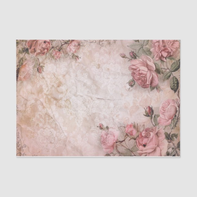 Pink Vintage Roses Decoupage Pattern Tissue Paper (Front)