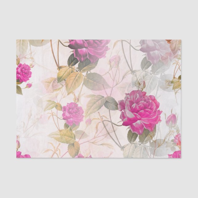 Pink Vintage Roses Decoupage Tissue Paper (Front)