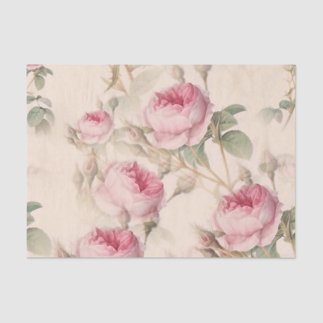 Pink Vintage Roses Decoupage Tissue Paper (Front)