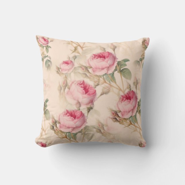 Pink vintage roses floral pattern    throw pillow (Front)