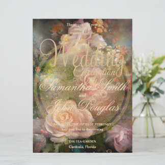 Pink Vintage Roses Painted In Old Gold Style