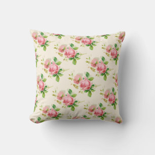 Pink vintage roses throw pillow