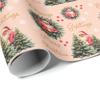 Pink Vintage Santa Claus Gift  Wrapping Paper