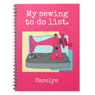 Pink vintage sewing machine to do list personalize notebook