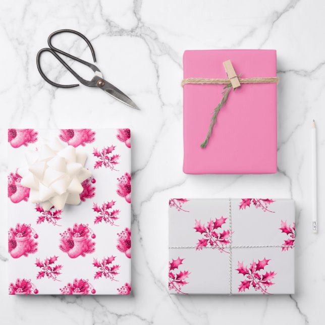 Pink Vintage Stockings Wrapping Paper Sheet (Front)